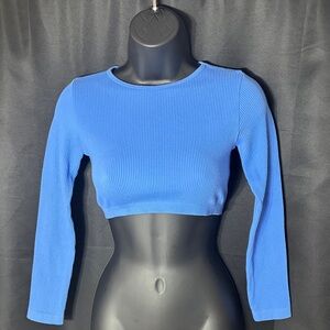 Chic Azure Ribbed Crop Top